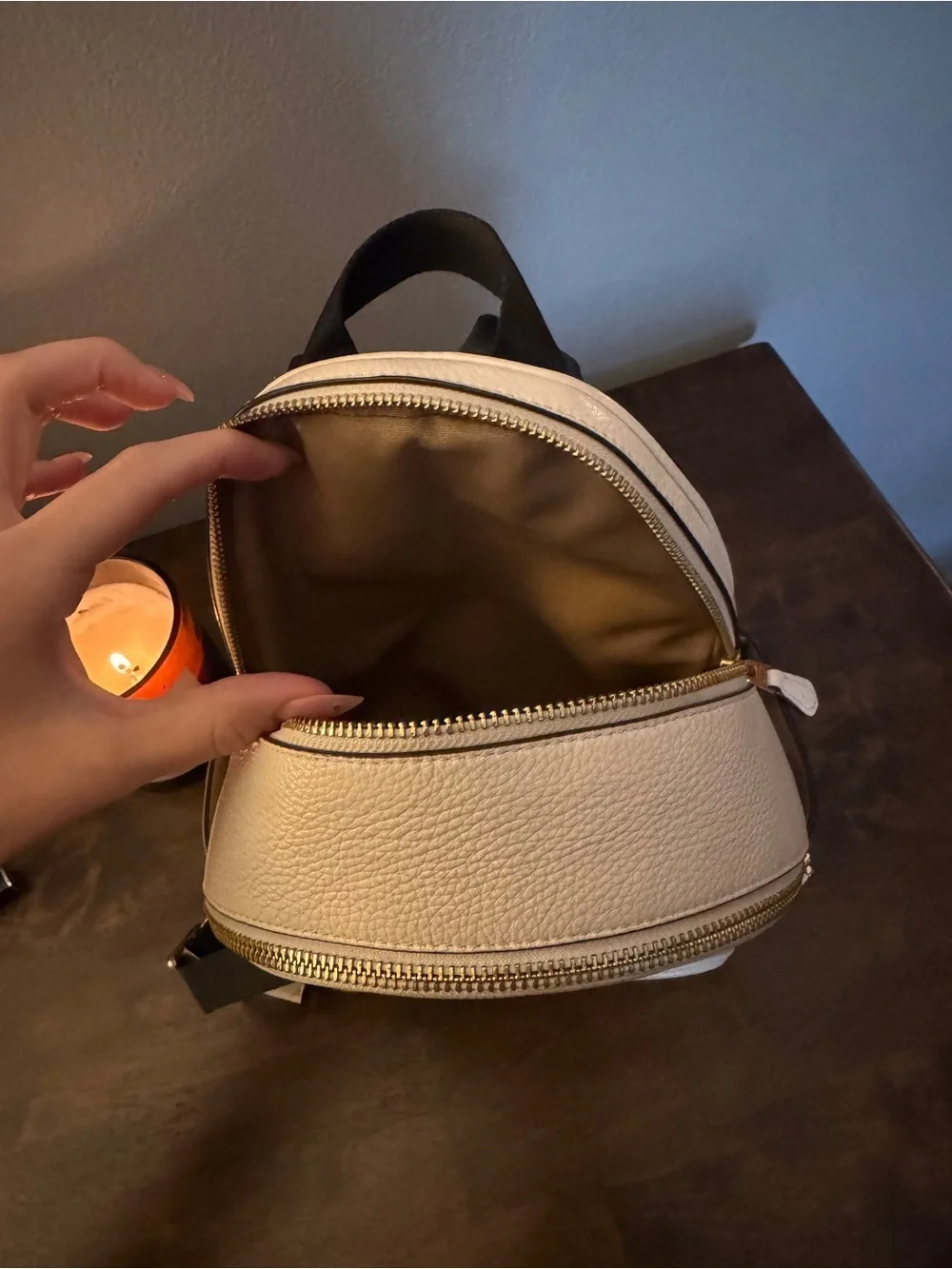 Coach Cream Pebbled Leather Mini Backpack with Gold Hardware